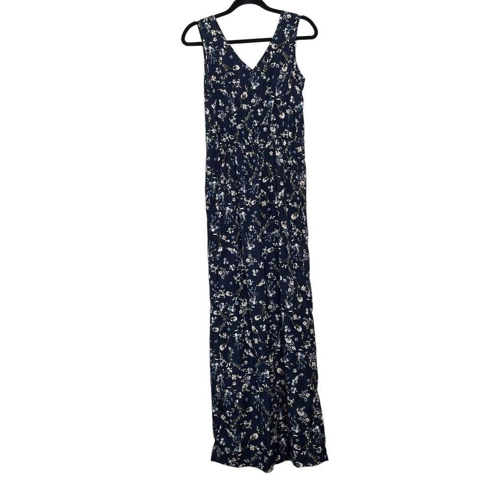 New Bailey Blossoms Navy Blue Floral Wide Leg Jumpsuit XS V-Neck Sleeveless Boho